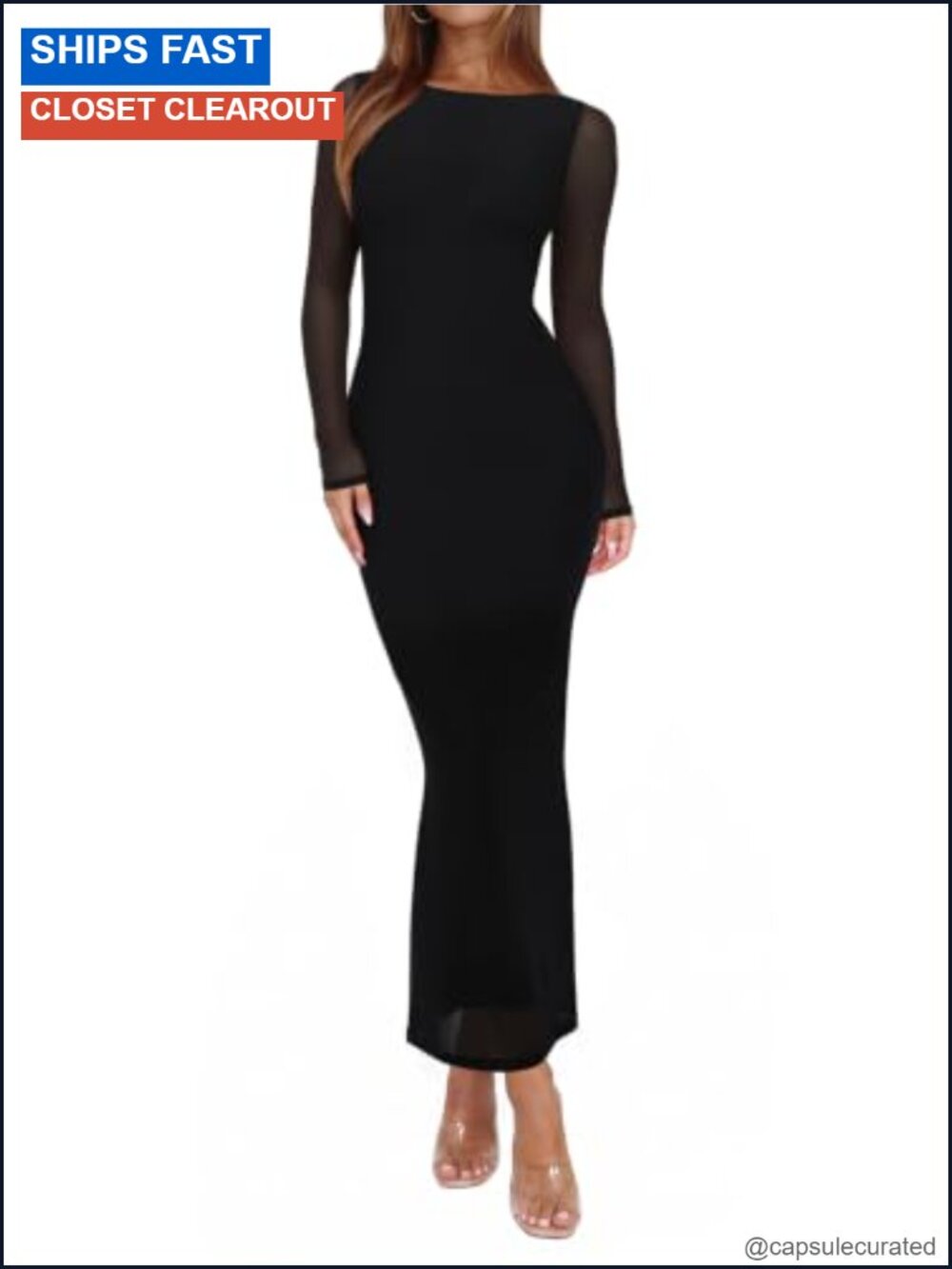 Women's Mesh Sheer Long Sleeve Bodycon Maxi Dress Wedding Guest Cocktail